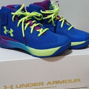 NIB Under Armour Kids Curry Blue and Purple Sneakers